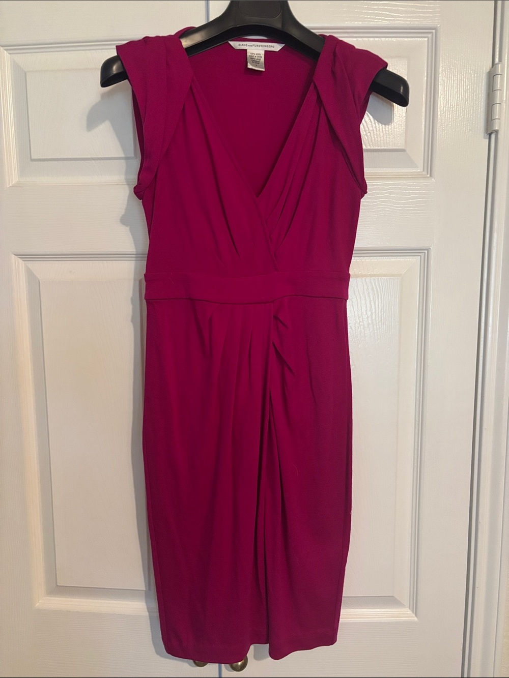 Diane Von Furstenberg Cap-Sleeve Faux-Wrap Midi Dress in Fuchsia